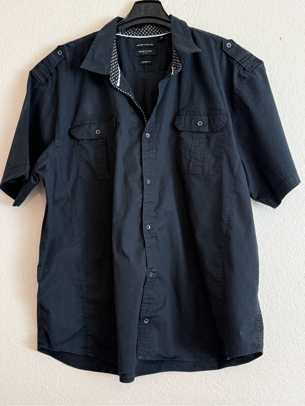Kenneth Cole Black Short Sleeve Button-Down Shirt